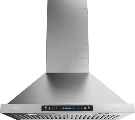 30-inch Wall Mount Range Hood 900 CFM Ducted/Ductless Convertible, Kitchen Chimney Vent Stainless Steel with Gesture Sensing & Touch Control Switch Panel, 2 Pcs Adjustable Lights(IKP02-30'')